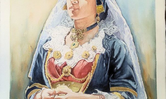 Quadro Donna con rosario. Dipinto olio su tela dell'artista Pinucciu. Mediajob.eu