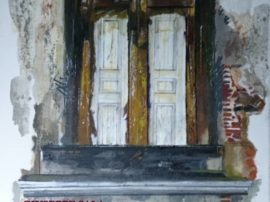 Olio su tela pittura vecchia finestra. Artista italiano Giuseppe Sala
