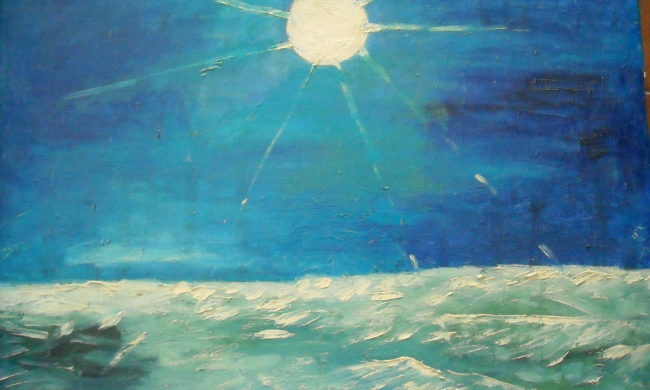Luna e mare. Dipinto quadro olio su tela. Artista Pinamaria Polcari.