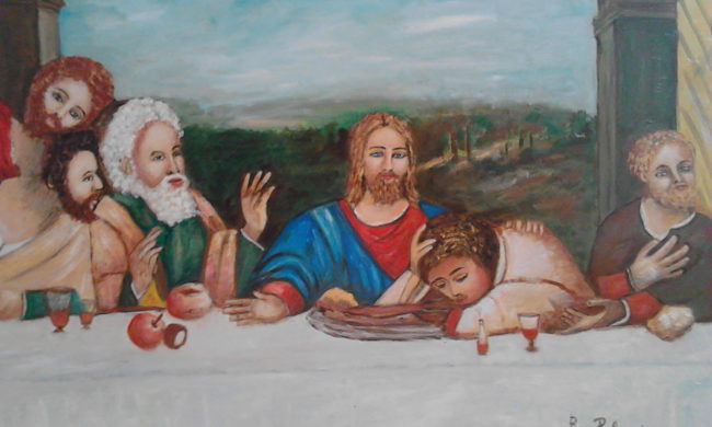 Ultima cena. Dipinto quadro olio su tela. Artista Pinamaria Polcari.